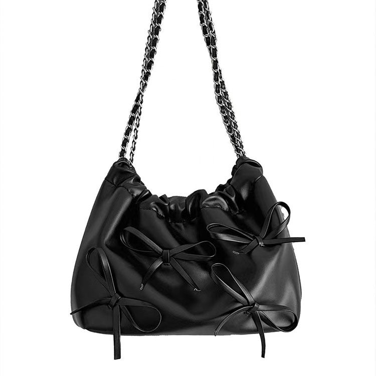 Knotted Chain Cross-body Tote Bag Casual Cute Soft Leather Single Shoulder Bucket Bag