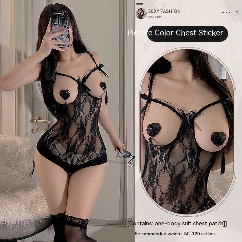 Sexy Lingerie Women's Breast Leakage Jumpsuit Hot Temptation Uniform Passion Bed Flirting Suit