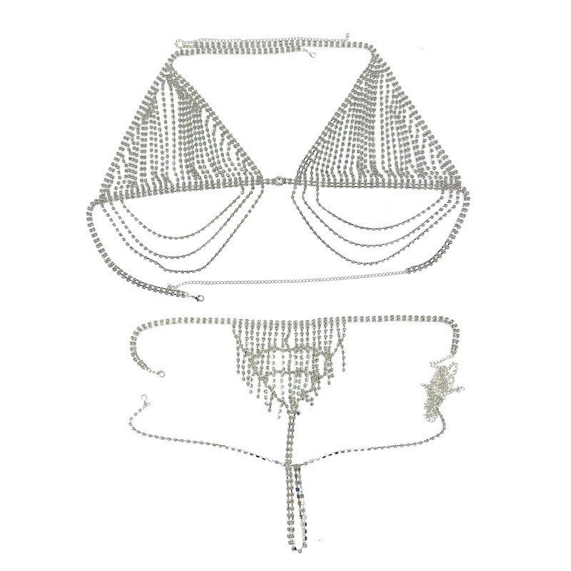 Sexy Nightclub Lingerie Set With Rhinestone Body Chain