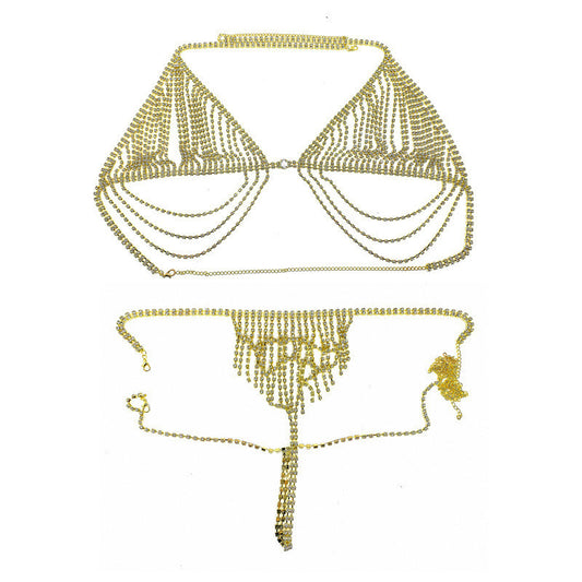 Sexy Nightclub Lingerie Set With Rhinestone Body Chain