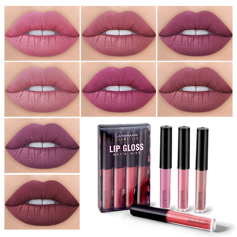 Langmanni 4 Lip Gloss Long Lasting Matte Set Gift Box