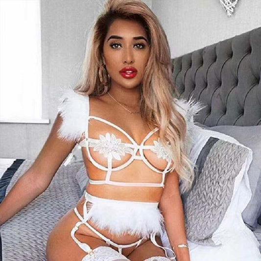 Fashion Three-piece Suit With Steel Ring Gathering Female Erotic Underwear
