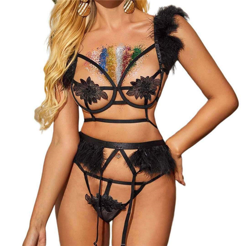 Fashion Three-piece Suit With Steel Ring Gathering Female Erotic Underwear