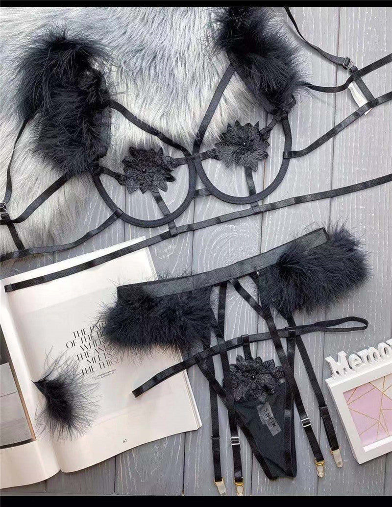 Fashion Three-piece Suit With Steel Ring Gathering Female Erotic Underwear