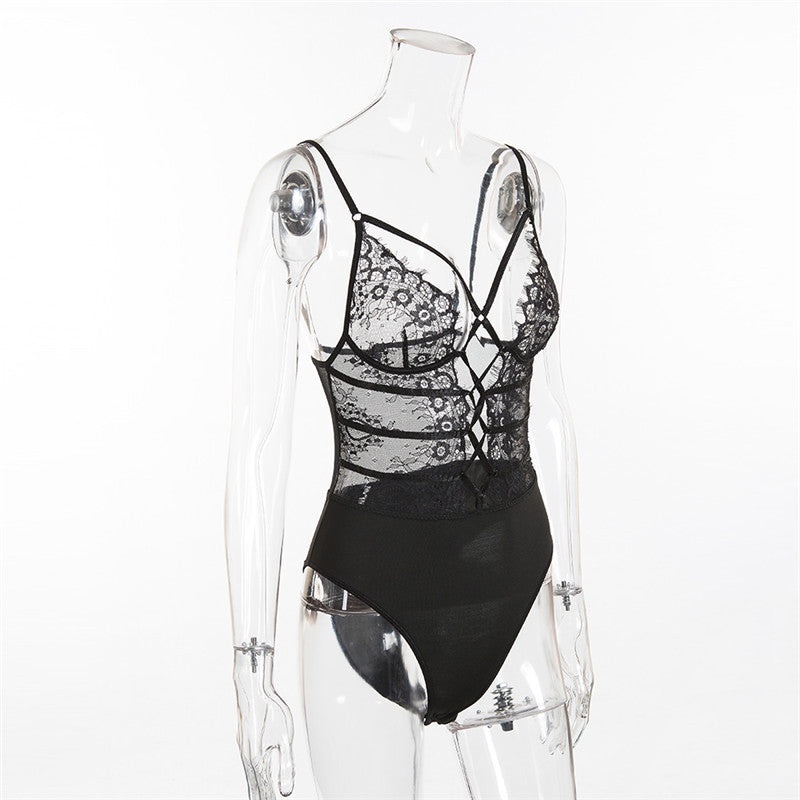 Sexy Lace Stitching Hollow One-piece Sexy Lingerie