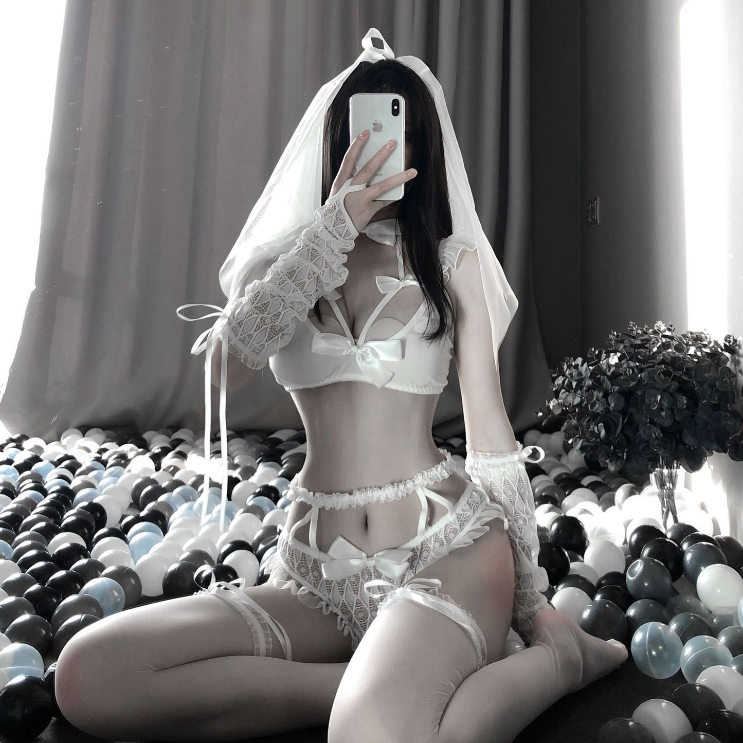New Sexy Lingerie Sexy Three-Point Lace Bridal Dress With Breastless Bow