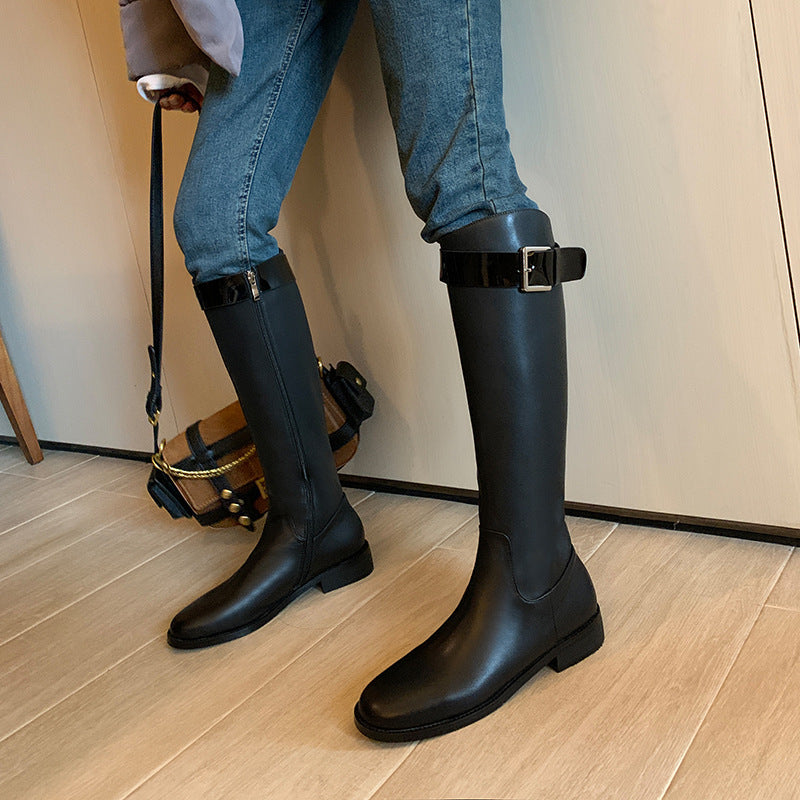 Womens Retro Round Head Knight Boots