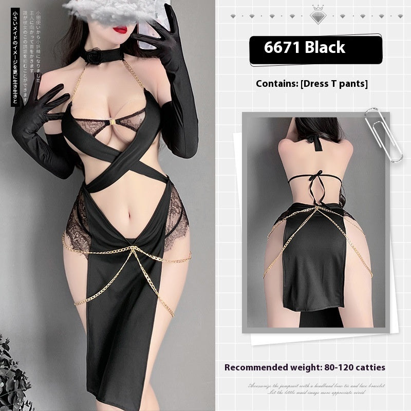 Sexy Lingerie Aura Queen Egyptian Cat Female Gold Necklace Embellishment Dress