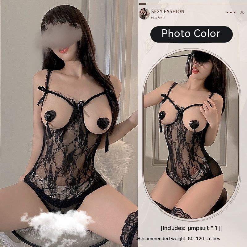 Sexy Lingerie Women's Breast Leakage Jumpsuit Hot Temptation Uniform Passion Bed Flirting Suit
