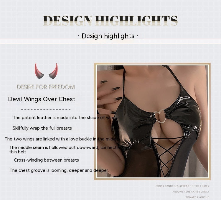 See-through Little Devil Uniform Sexy Lingerie Tight Leather Clothing