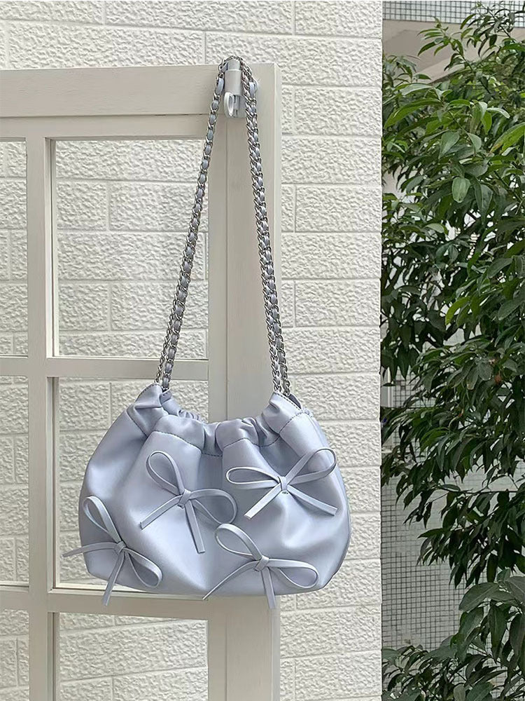 Knotted Chain Cross-body Tote Bag Casual Cute Soft Leather Single Shoulder Bucket Bag