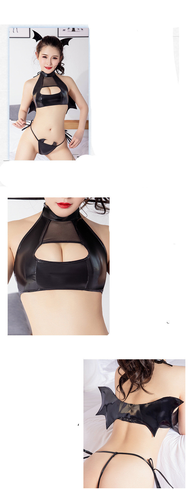 Patent Leather Body-tight Three-point Three-piece Erotic Lingerie