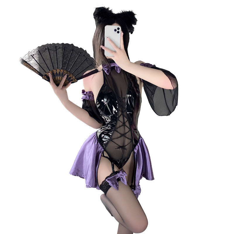 Erotic Lingerie Patent Leather See-through Strapless Jumpsuit