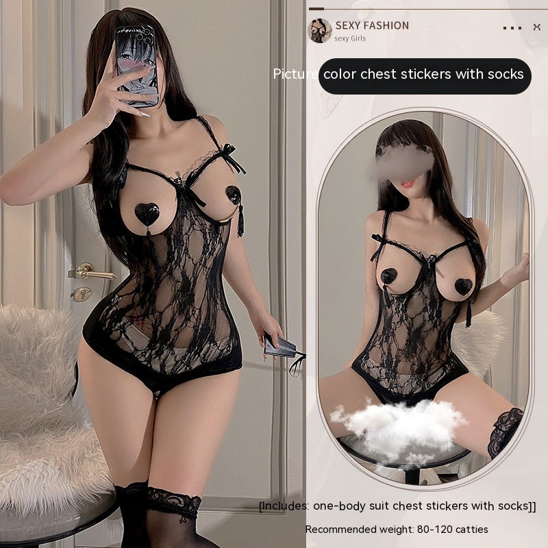 Sexy Lingerie Women's Breast Leakage Jumpsuit Hot Temptation Uniform Passion Bed Flirting Suit