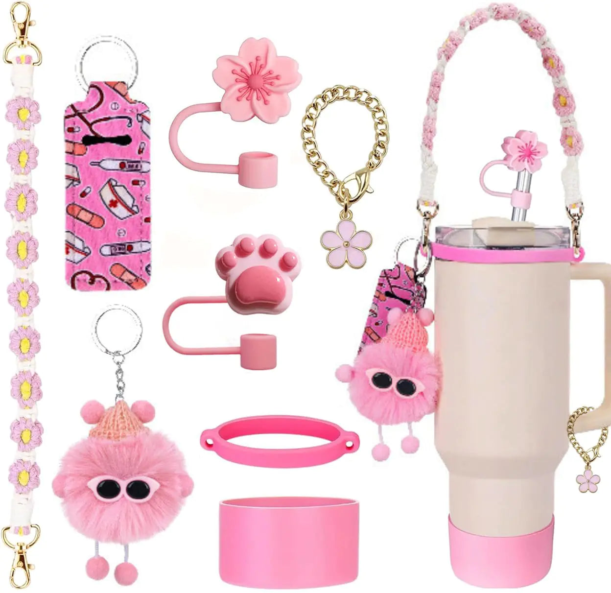 Stanley Cup Accessories Set Including Water Bottle Handle StrapSiliocne Straw Cover Siliocne Stanley Cup BootStanley Charms for Stanley Cup 40oz & 30oz Tumbler