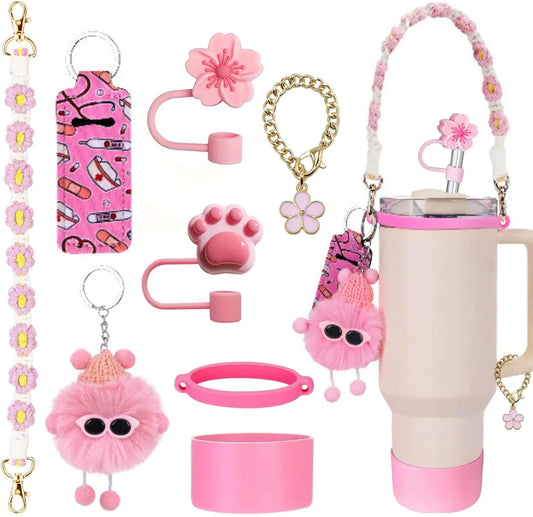 Stanley Cup Accessories Set Including Water Bottle Handle StrapSiliocne Straw Cover Siliocne Stanley Cup BootStanley Charms for Stanley Cup 40oz & 30oz Tumbler