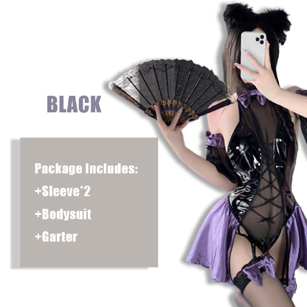 Erotic Lingerie Patent Leather See-through Strapless Jumpsuit